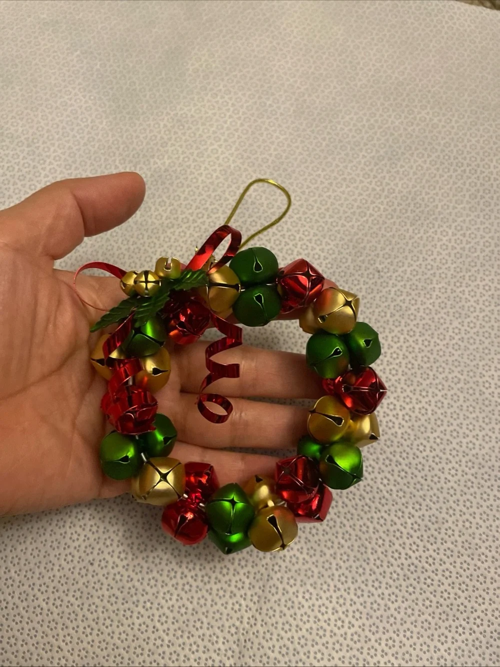Festive Red, Green & Gold Jingle Bell Wreath Pendant